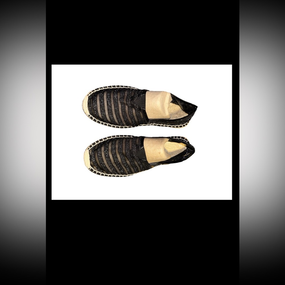 Black and Tan Espadrille Slip-On Shoes with Platform Sole